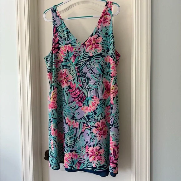 EUC Lilly Pulitzer Reversible Florin Sleeveless V-neck Shift Dress Pink and Teal - Picture 2 of 4